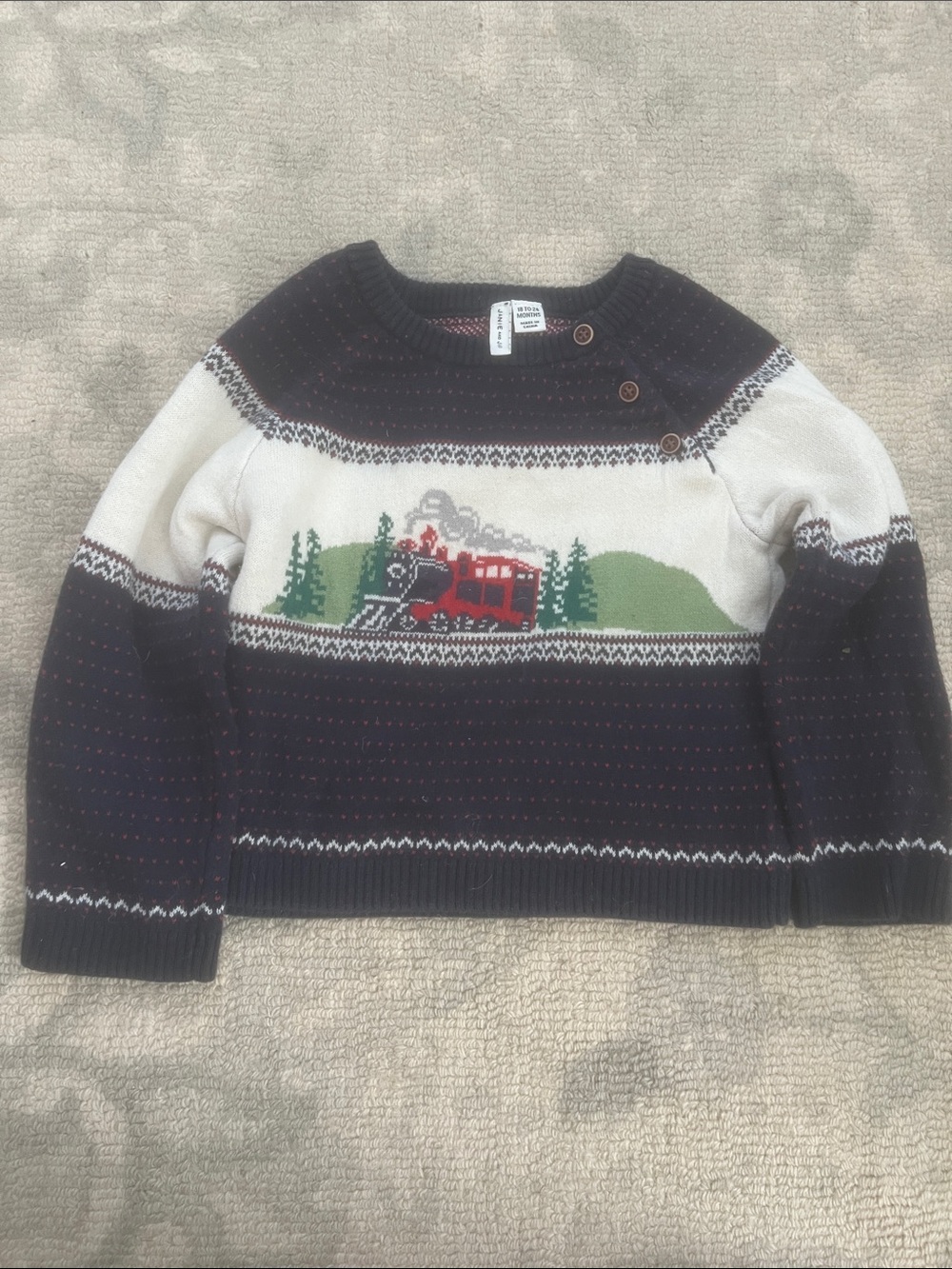 Janie and Jack Navy, Red and Cream Patterned Knit Sweater